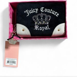 NEW Juicy Couture Kingdom Y2K Double Zip Around Wallet Licorice Black Velour $79